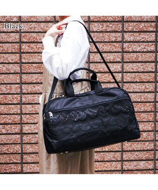 tsumori chisato CARRY スカラップレース ボストンバッグ ショルダーテープ付き 【かわいくて軽い！】 ブラック