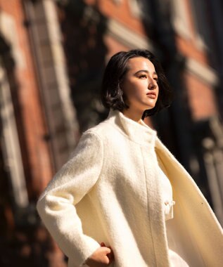 組曲 スタンドカラーシャギーコート アイボリー系