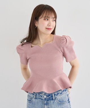 Green Parks ・ｓｗｉｎｇ　ｂｙ　ハートネックペプラムニット Pink