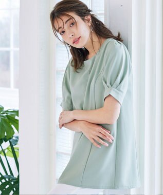 Tiaclasse 【洗える】パフスリーブチュニックブラウス ミント