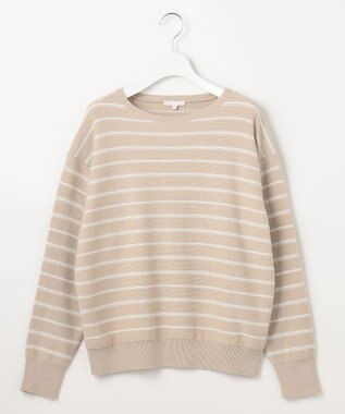 自由区 コットンポリミドルゲージボーダー ニット ベージュ×オフ