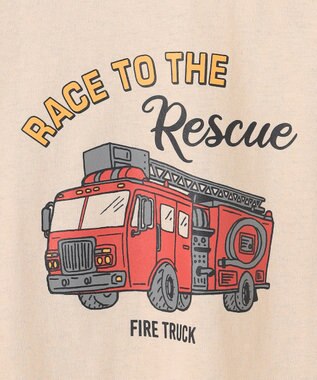 ANY KIDS 車プリント 半袖Tシャツ ベージュ（消防車）