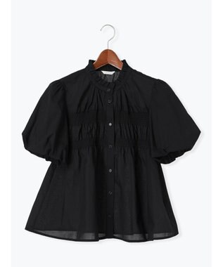 Te chichi スタンドフリル5分袖シャーリングブラウス ブラック