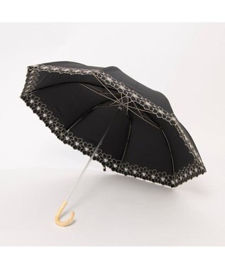 UNBILLION カシュネ cachenez / PUグレースフラワー刺繍トップレス2段折りたたみ傘 ブラック