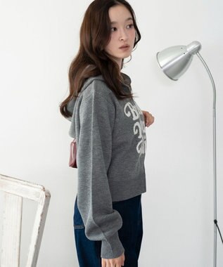 WEGO グラフィックジャガードニットZIPパーカー グレー