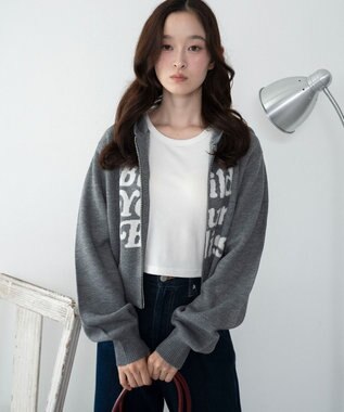 WEGO グラフィックジャガードニットZIPパーカー グレー