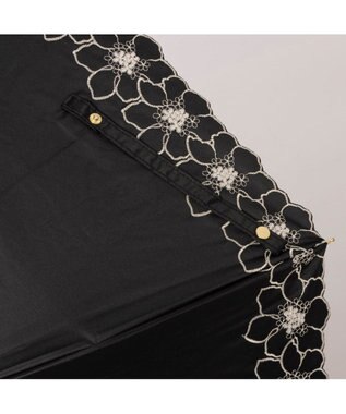 UNBILLION カシュネ cachenez / PUグレースフラワー刺繍トップレス2段折りたたみ傘 ブラック