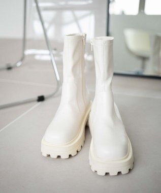 WEGO 【XLサイズ展開あり】ストレッチショートブーツ オフホワイト