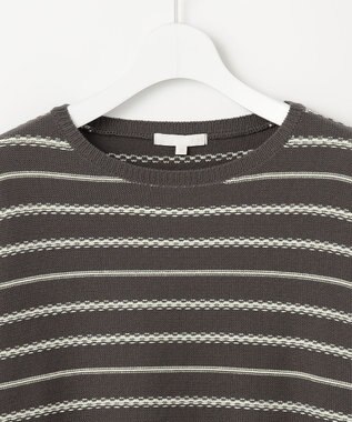 自由区 コットンポリミドルゲージボーダー ニット グレー×イエロー