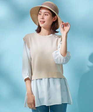 ANY 【洗濯機可】ニットレイヤードブラウス ベージュ
