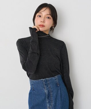 earth music&ecology シアーラメハイネックプルオーバー Black