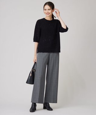 自由区 【アンサンブル対応・洗える】スパンコールプルオーバー ニット ブラック