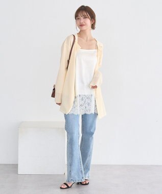 earth music&ecology テーラーカラーニットカーディガン Ecru