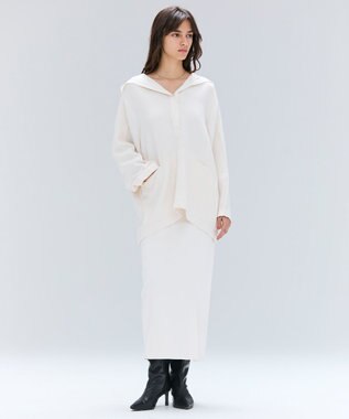 BEIGE， 【洗える】POMONA / Vネックフード付プルオーバー Ecru