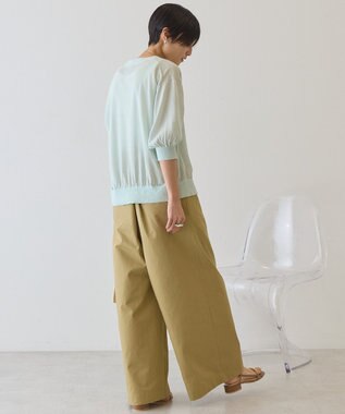 AMERICAN HOLIC 5分袖シアーVネックニットカーディガン Sax