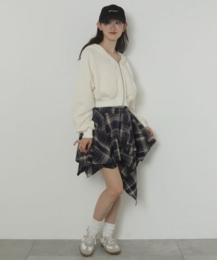 WEGO アシンメトリーチェックミニスカパン ネイビー