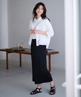 ANY L 【ウエストゴム】プリーツアイラインスカート ブラック