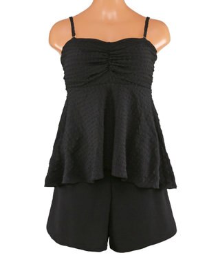 San-ai Resort（三愛水着楽園） WEB限定　ペプラム無地/チェック3点セット水着【Beach Queen（ビーチクイーン）】 ブラック