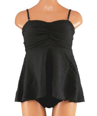 San-ai Resort（三愛水着楽園） WEB限定　ペプラム無地/チェック3点セット水着【Beach Queen（ビーチクイーン）】 ブラック