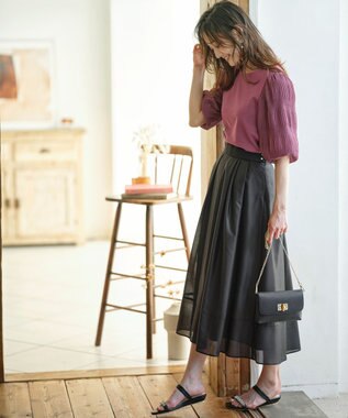 ANY SIS 【洗える】シアーチンツタック スカート ブラック