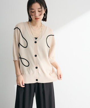 Green Parks 刺繍コードＶネックフレンチカーディガン Light Beige