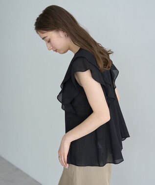 YECCA VECCA シアーラッフルブラウス Black