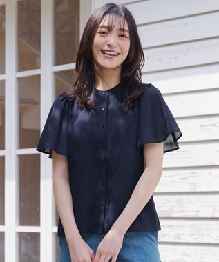 Tiaclasse 【セットアップ対応・洗える】シアーチェックブラウス ネイビー