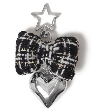 WEGO ツイードリボンハートキーホルダー ブラック