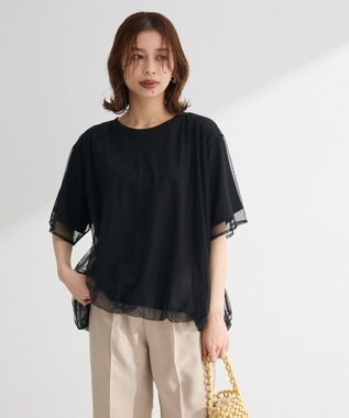 Green Parks チュールドッキングバルーン５分袖プルオーバー Black