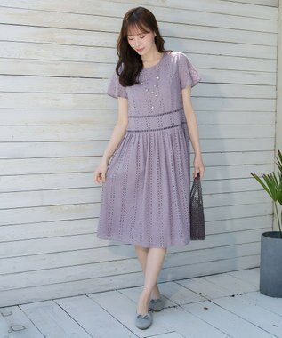Tiaclasse L パンチングレースワンピース ラベンダー