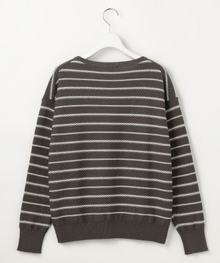 自由区 コットンポリミドルゲージボーダー ニット グレー×イエロー