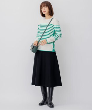 23区 ウールブレンド ボーダー ニット オフ地×エメラルドボーダー