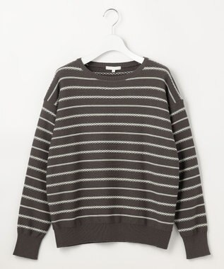 自由区 コットンポリミドルゲージボーダー ニット グレー×イエロー