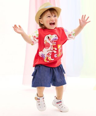 MIKI HOUSE HOT BISCUITS 【ビーンズ×フルーツシリーズ】【80-120cm】恐竜柄 半袖Tシャツ 赤