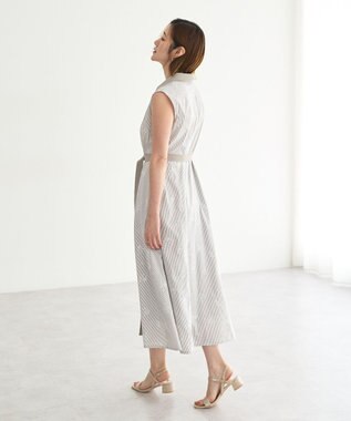 YECCA VECCA ストライプ柄フラワー刺繍ワンピース Beige