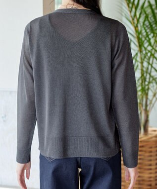 Tiaclasse L Vネックラメニットシアーカーディガン チャコールグレー
