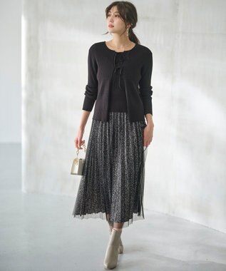 ANY SIS 【2SET】リボンカーデツイン ニット ブラック