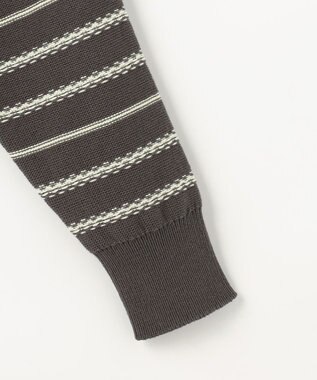 自由区 コットンポリミドルゲージボーダー ニット グレー×イエロー