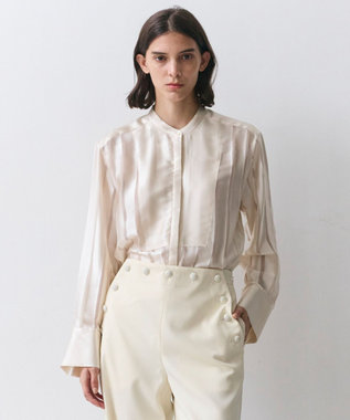 BEIGE， HAUYNITE / シアーストライプバンドカラーブラウス
