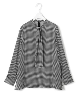 ICB 【接触冷感・UVケア・速乾・洗える】BackSatinAmunzen スカーフタイブラウス ブラックベース柄系