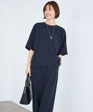 自由区 【カタログ掲載・セットアップ対応・セレモニー・ハレの日・通勤】テクスチャードスーツストレートワイド パンツ ブラック