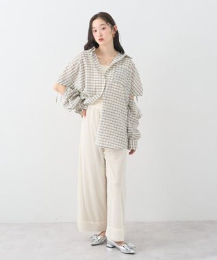 earth music&ecology 【2WAY】２ｗａｙショルダードロストリボンチェックシャツ Cream