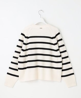 自由区 【洗える】ウールカシミヤブレンドボーダークルーネック ニット オフ×ブラックボーダー