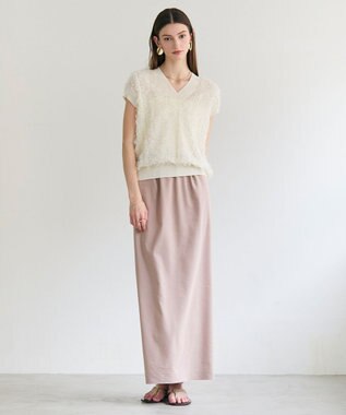 BEIGE， LYCORIS / カットフリンジ Vネックニット Ecru