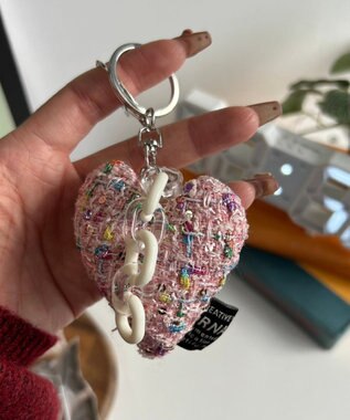 WEGO ツイードビッグハートキーホルダー ピンク