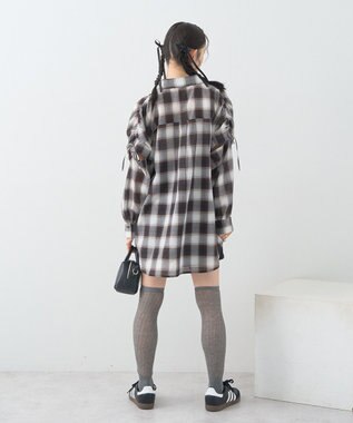 earth music&ecology 【2WAY】２ｗａｙショルダードロストリボンチェックシャツ Brown