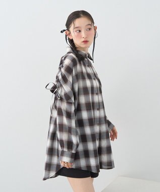 earth music&ecology 【2WAY】２ｗａｙショルダードロストリボンチェックシャツ Brown