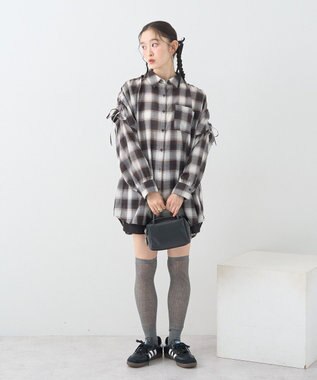 earth music&ecology 【2WAY】２ｗａｙショルダードロストリボンチェックシャツ Brown