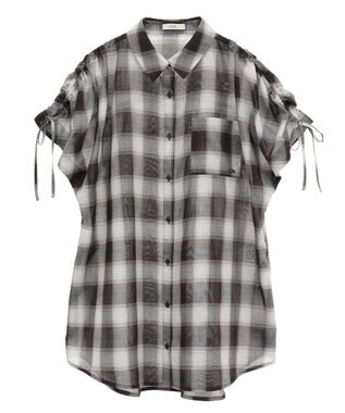 earth music&ecology 【2WAY】２ｗａｙショルダードロストリボンチェックシャツ Brown