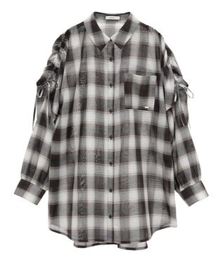 earth music&ecology 【2WAY】２ｗａｙショルダードロストリボンチェックシャツ Brown